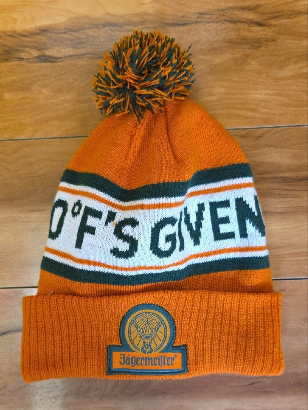 Jägermeister Orange and Green Knit Beanie with Logo Patch